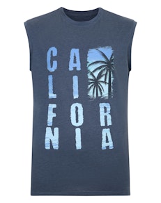 Bigdude California Print Sleeveless T-Shirt Dark Denim Tall